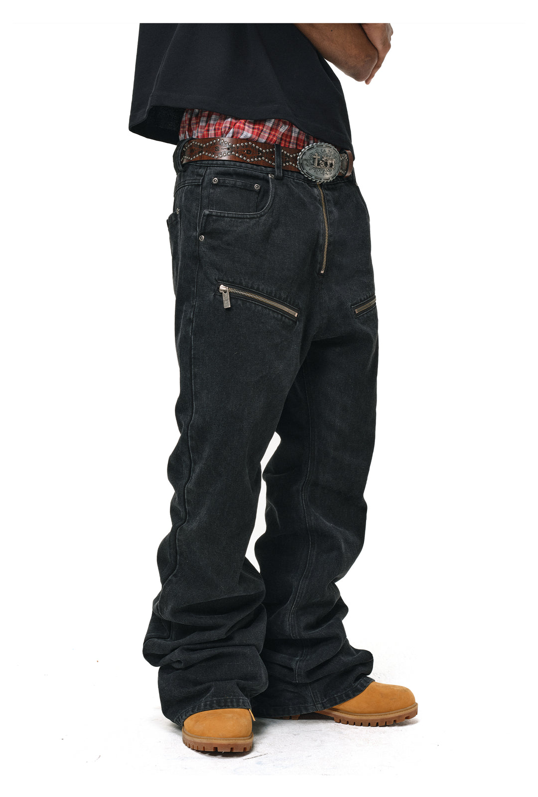 ANTIDOTE Studded Punk Zipper Flared Jeans | Face 3 Face