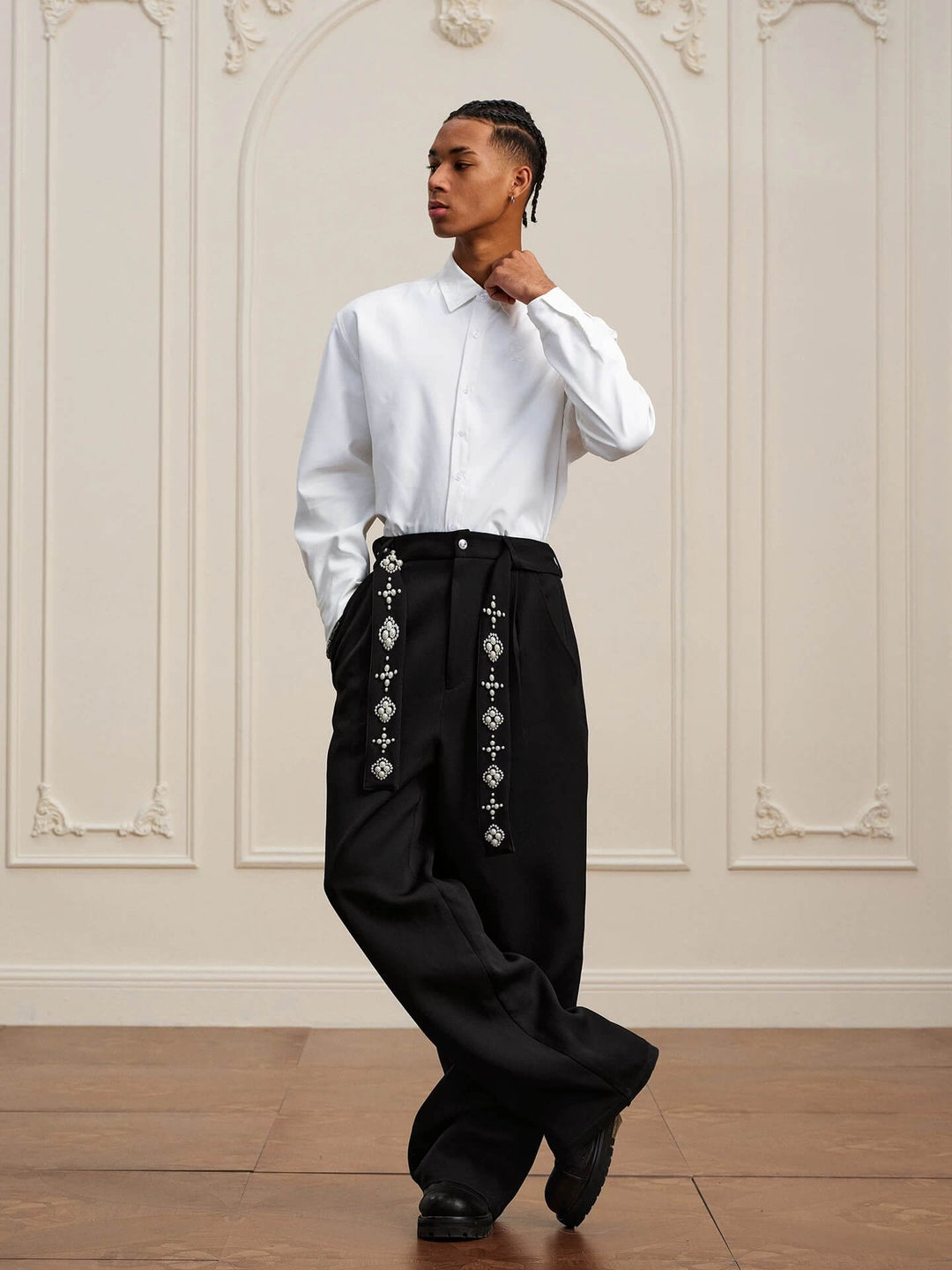 YADcrew Pearl Belt Suit Pants | Face 3 Face