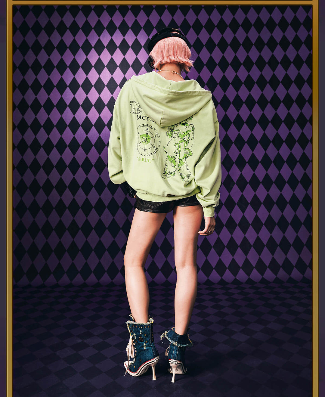 MEDM × JOJO Washed Graphic Print Zip Up Hoodie | Face 3 Face