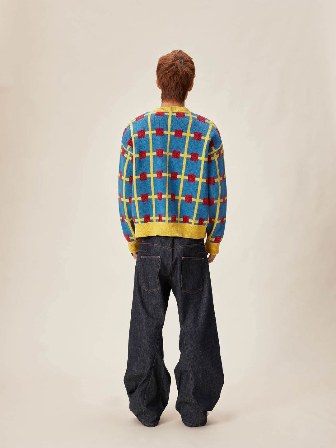 EVILKNIGHT(EK) Multicolor Checkerboard Knit Cardigan