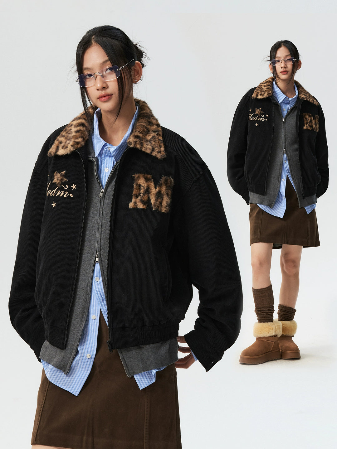 MEDM Leopard Fur Collar Corduroy Jacket | Face 3 Face