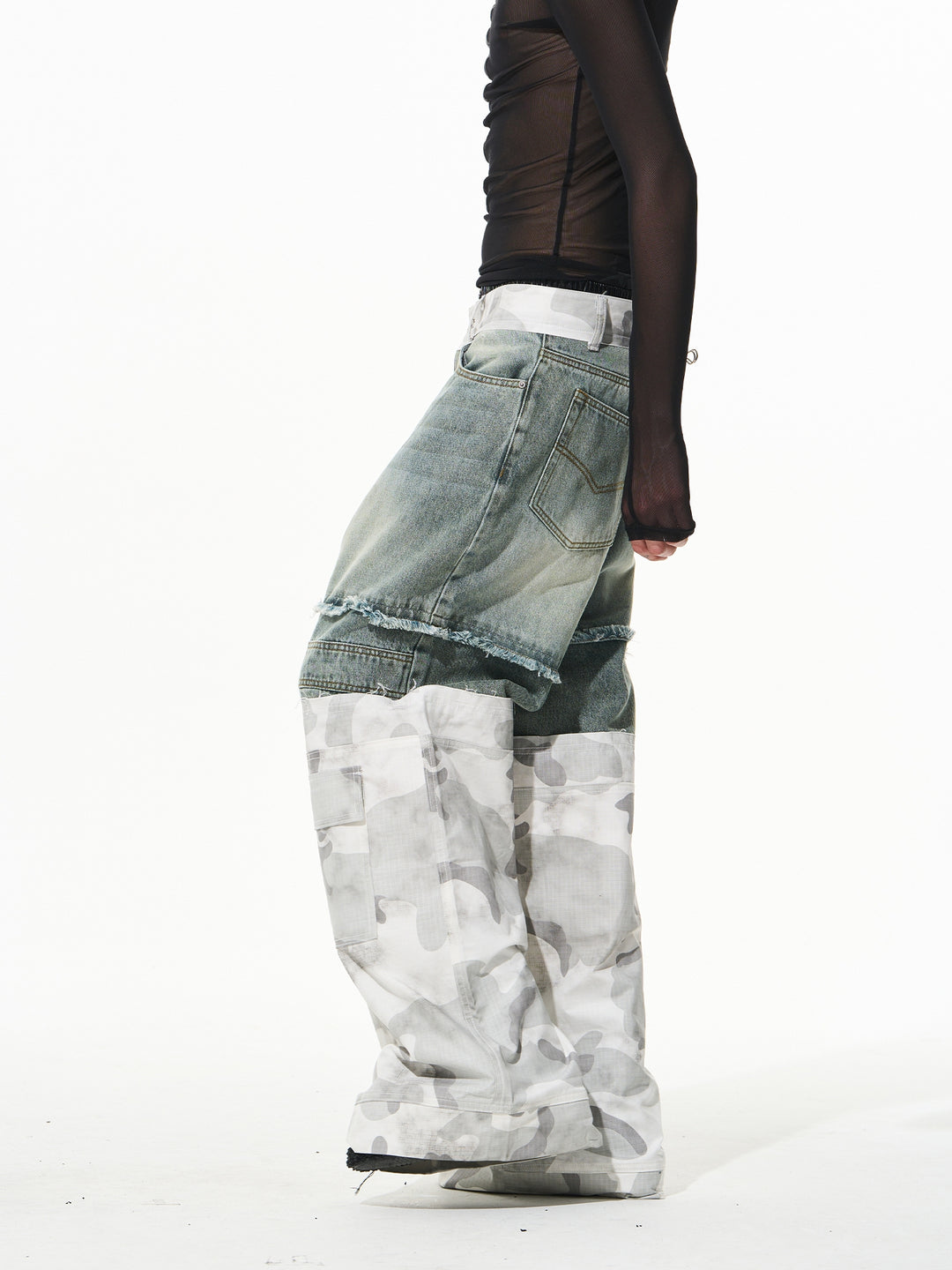 BLIND NO PLAN Camouflage Denim Patchwork Baggy Jeans | Face 3 Face