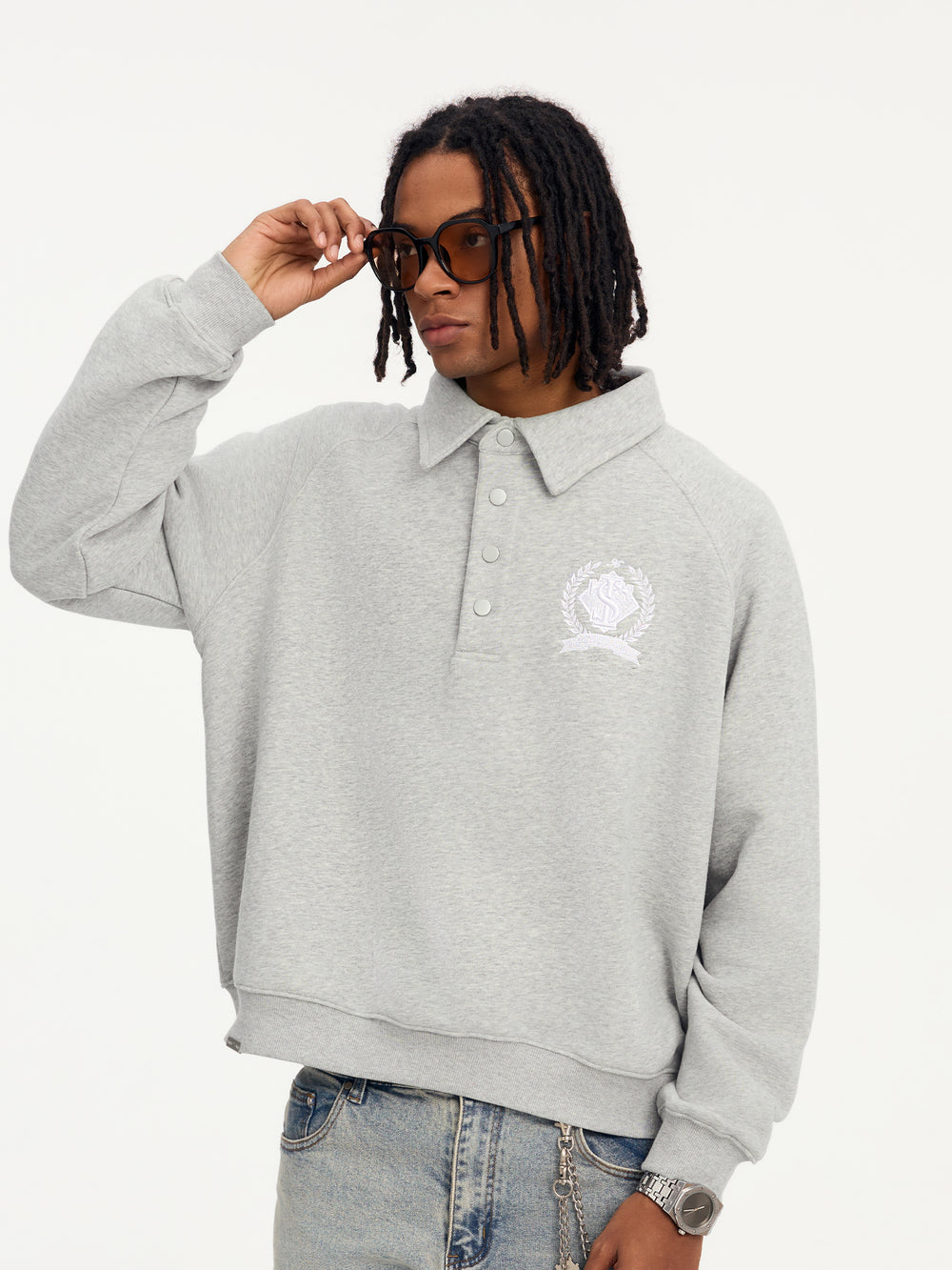 Small Town Kid Badge Embroidered Polo Sweatshirt | Face 3 Face