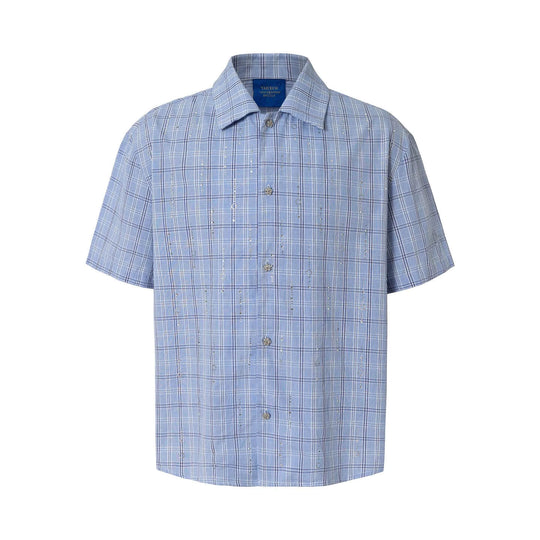 YADcrew All Over Rhinestone Plaid Short Sleeve Shirt | Face 3 Face