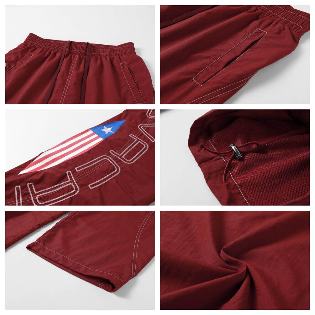 NOVACAM Logo Embroidered Nylon Curved Baggy Track Pants | Face 3 Face