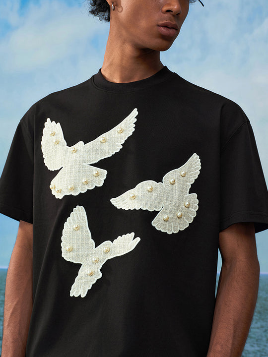 YADcrew Peace Dove Embroidered Patch Pearl Tee | Face 3 Face