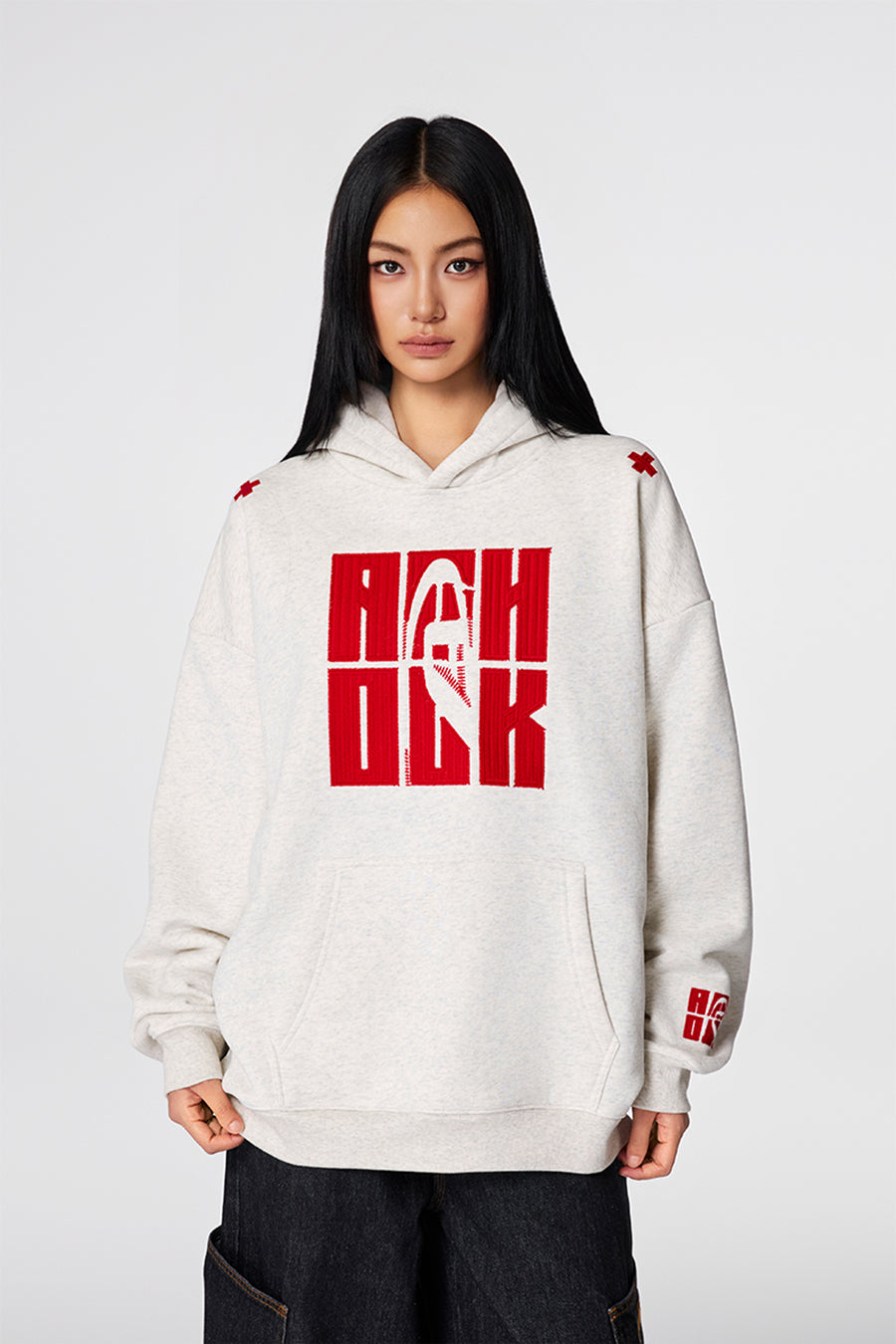 Puff print hoodies | Achock Four Color Heavy Logo Embroidered Hoodie | Face 3 Face