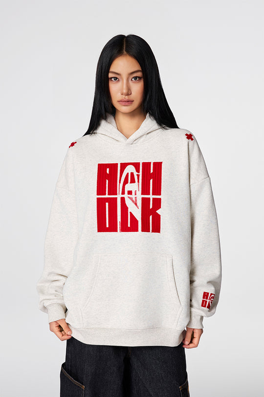 Puff print hoodies | Achock Four Color Heavy Logo Embroidered Hoodie | Face 3 Face