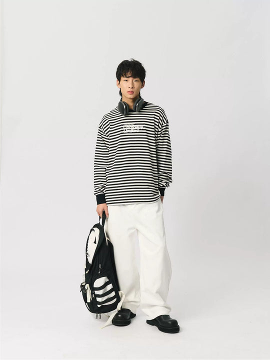 S45 Striped Embroidery Long-Sleeve Tee | Face 3 Face