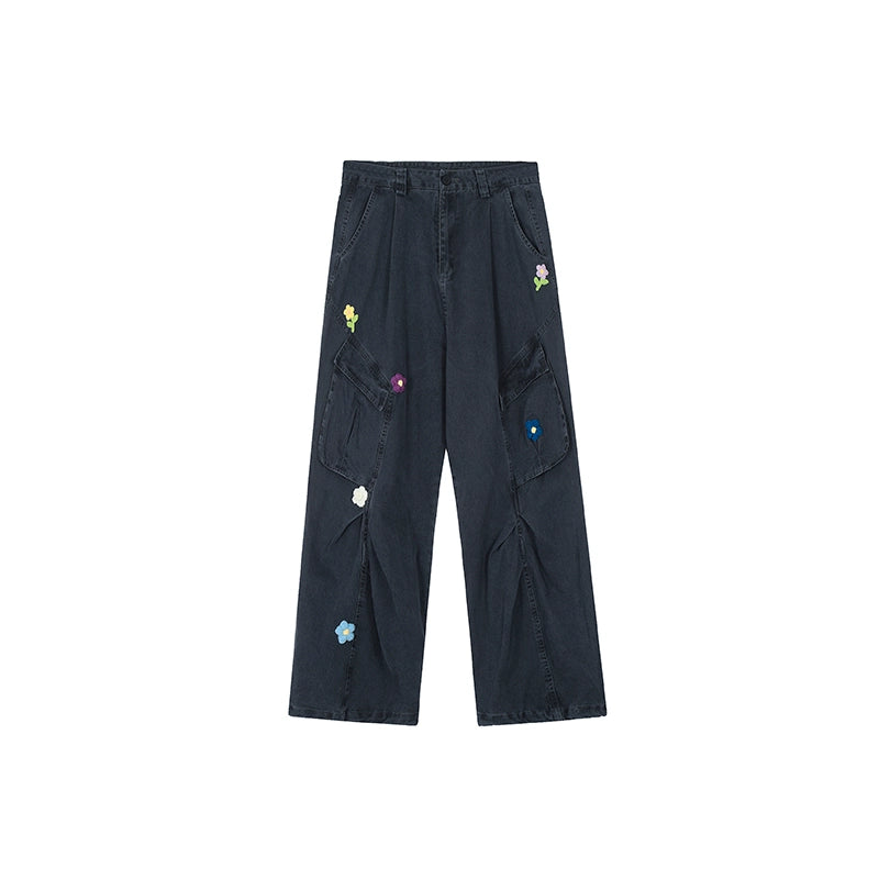 Achock Washed Multi Pocket Flower Embroidery Work Cargo Pants | Face 3 Face
