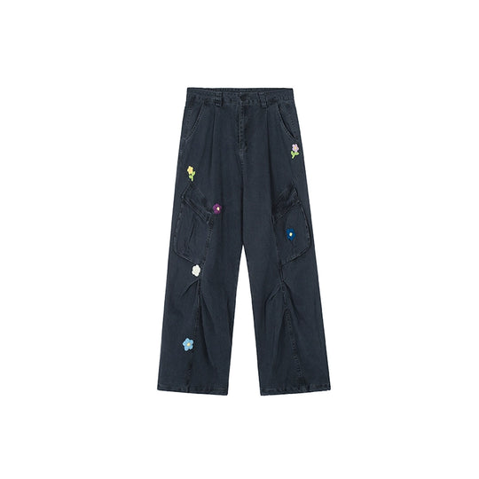 Achock Washed Multi Pocket Flower Embroidery Work Cargo Pants | Face 3 Face