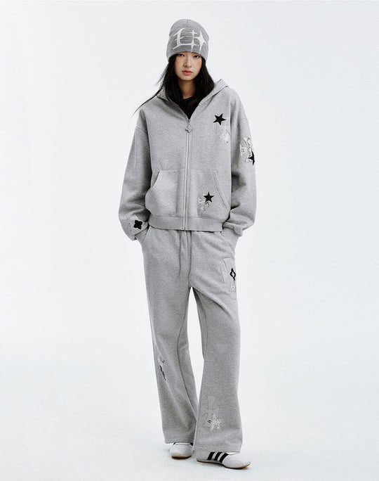 MEDM Cross Star Leather Patchwork Zip Up Hoodie | Face 3 Face