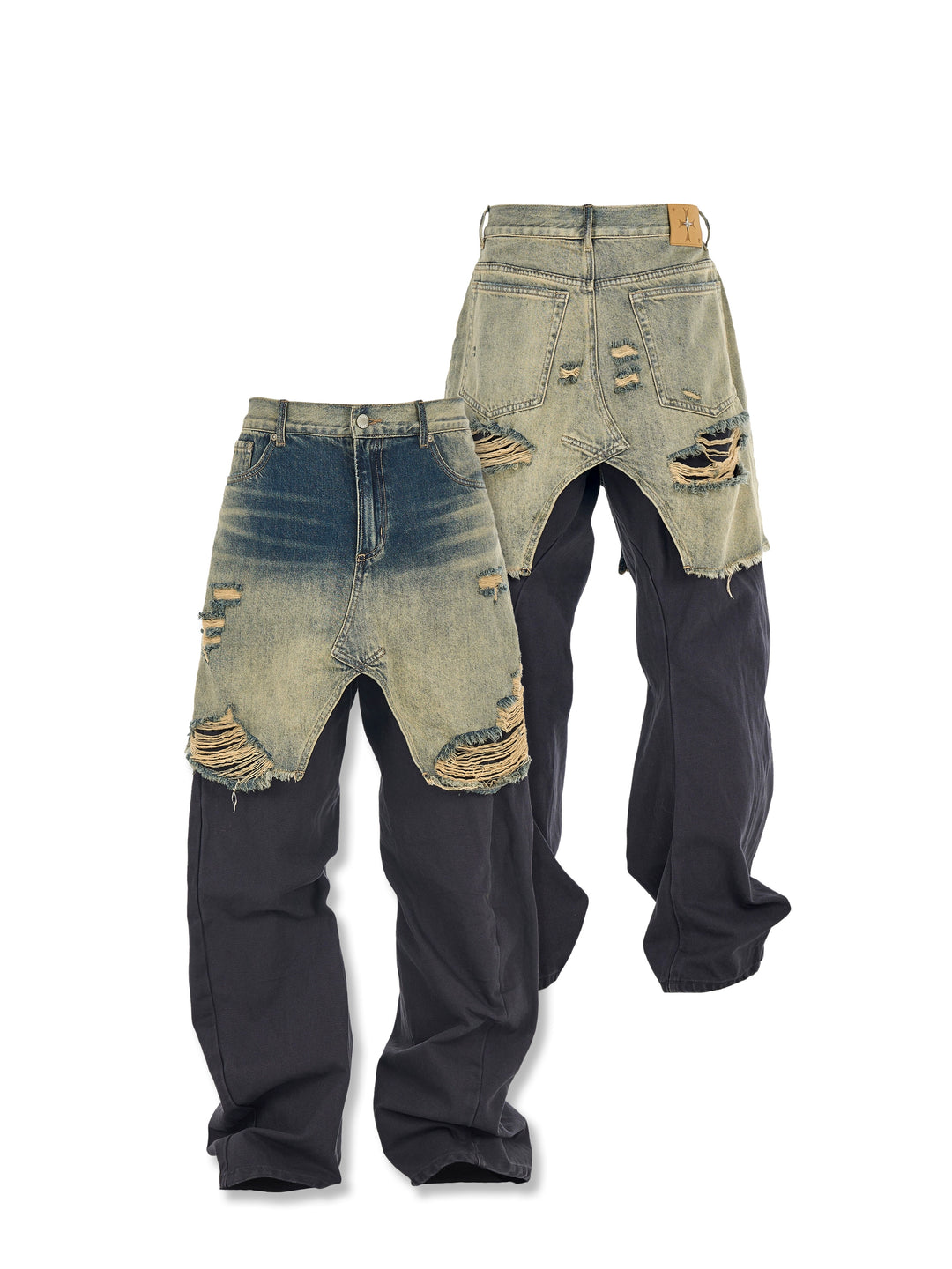 STEEPC Layered Design Washed Distressed Baggy Jeans | Face 3 Face