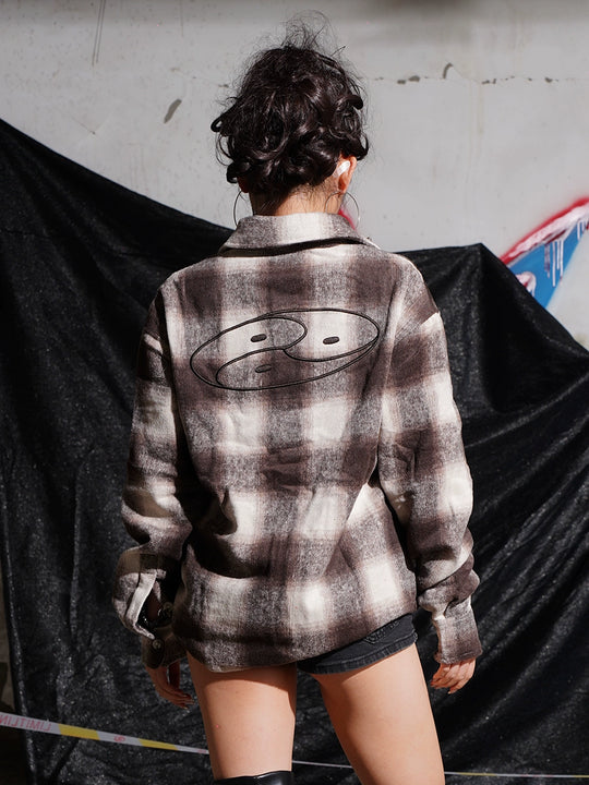 TGFCLUB Plaid Embroidered Rhinestone Long Sleeve Shirt | Face 3 Face