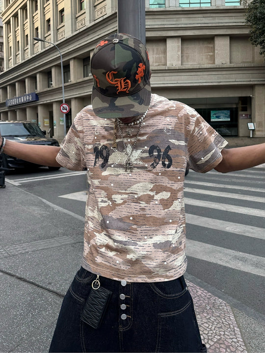 STEEPC Aged Desert Camo Pearl Embellished Print Tee | Face 3 Face