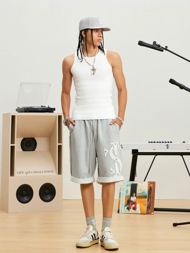 Small Town Kid Patch Studded Sweat Shorts | Face 3 Face