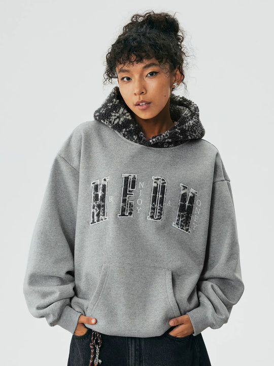 MEDM Patterned Sherpa Hood Patchwork Hoodie | Face 3 Face