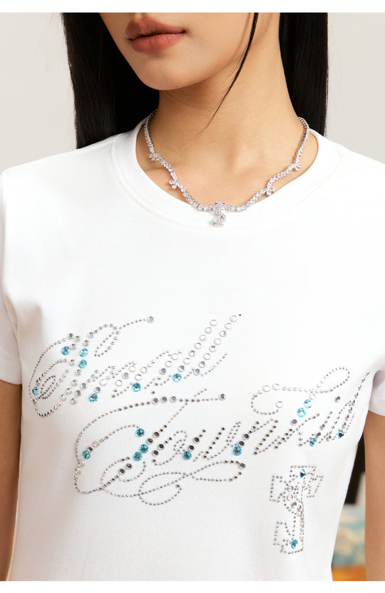 Small Town Kid Rhinestone Jewelry Lettering Slim Fit Tee | Face 3 Face