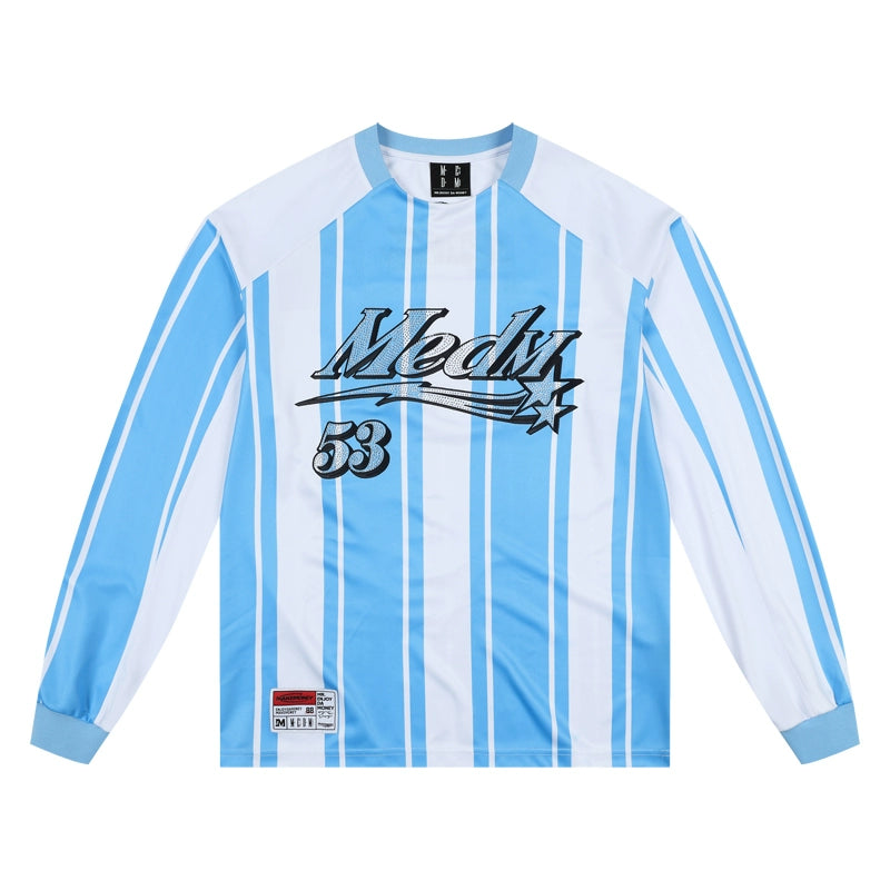 MEDM Rhinestone Logo Striped Soccer Jersey | Face 3 Face