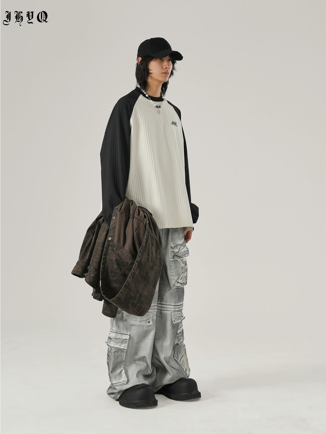 JHYQ Stitching Texture Letter Printing Long Sleeved Tee