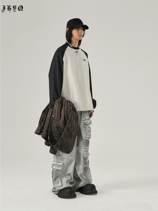 JHYQ Stitching Texture Letter Printing Long Sleeved Tee