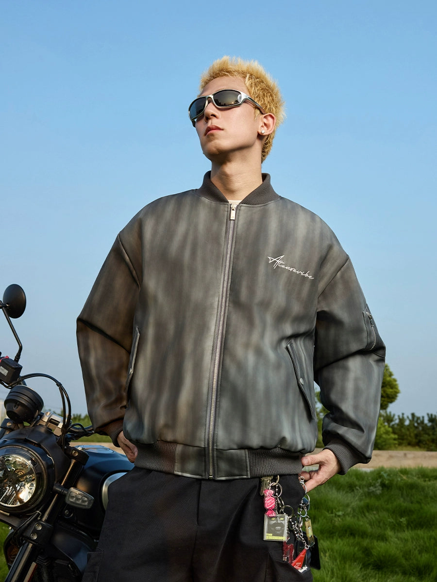 Harsh and Cruel Tie-Dye PU Leather Bomber Jacket | Face 3 Face