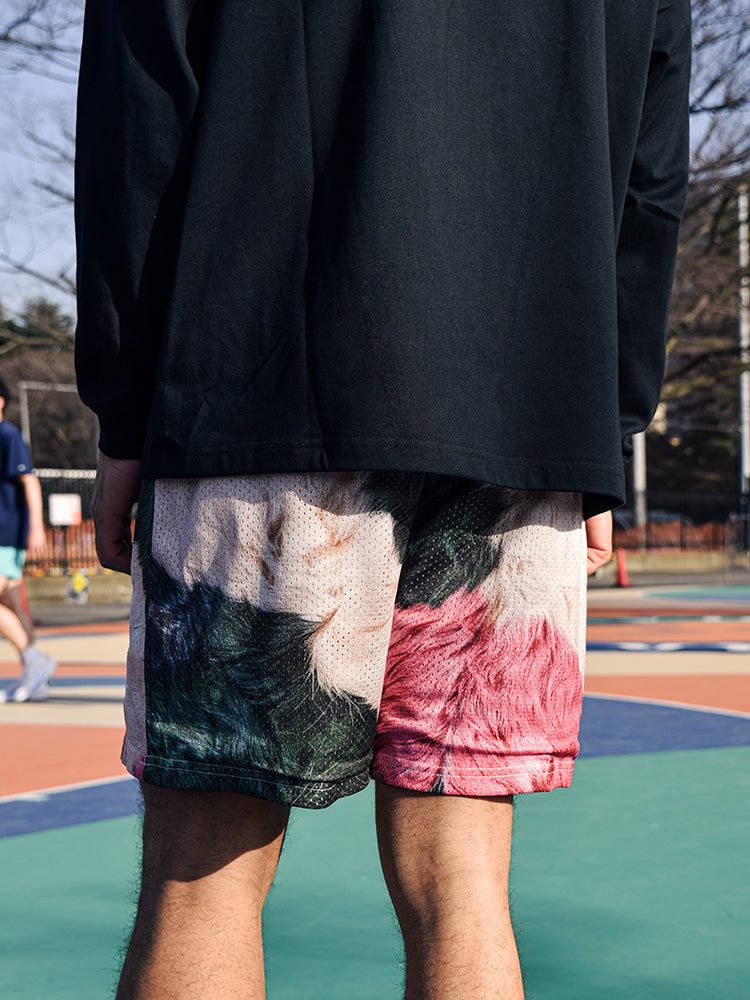 JUST VIBE Plush Texture Print Mesh Basketball Shorts | Face 3 Face