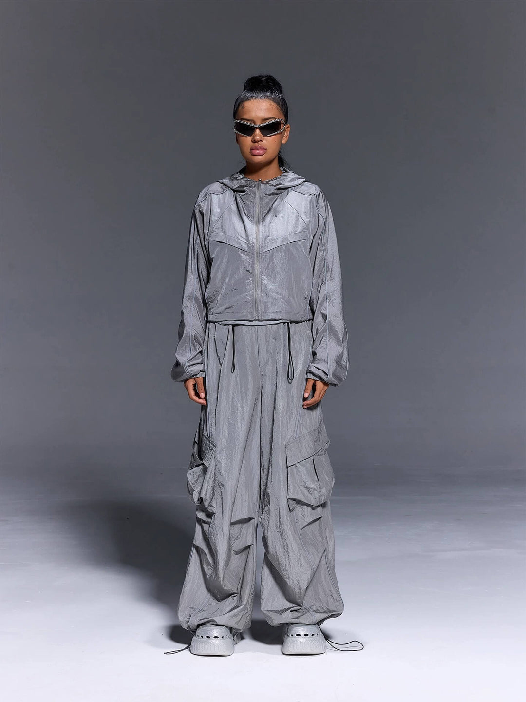 1807 Metallic Nylon Wide Cargo Pants | Face 3 Face