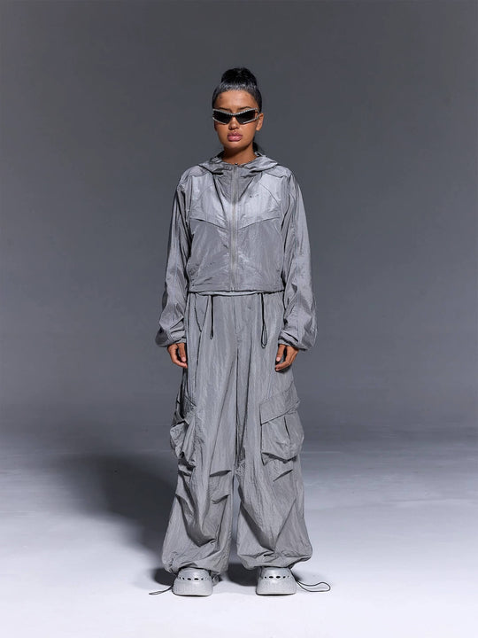 1807 Metallic Nylon Wide Cargo Pants | Face 3 Face