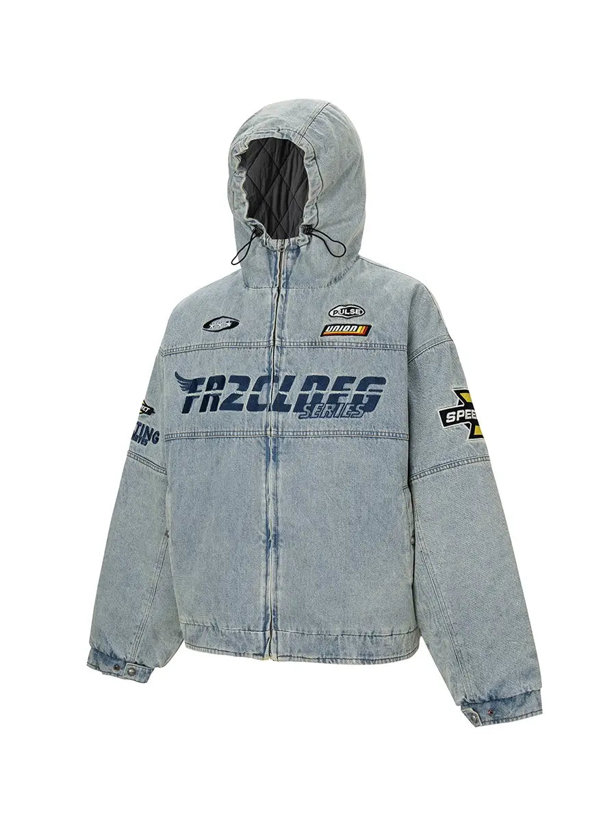 F2CE Racing Embroidered Vintage Washed Denim Jacket | Face 3 Face