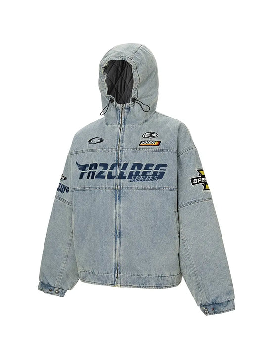 F2CE Racing Embroidered Vintage Washed Denim Jacket | Face 3 Face