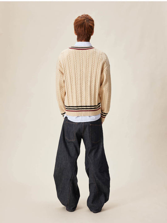 EVILKNIGHT(EK) Logo Cable Knit V Neck Sweater | Face 3 Face