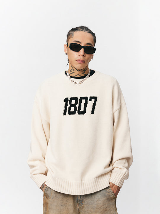 1807 Chenille Logo Jacquard Knit Sweater  | Face 3 Face