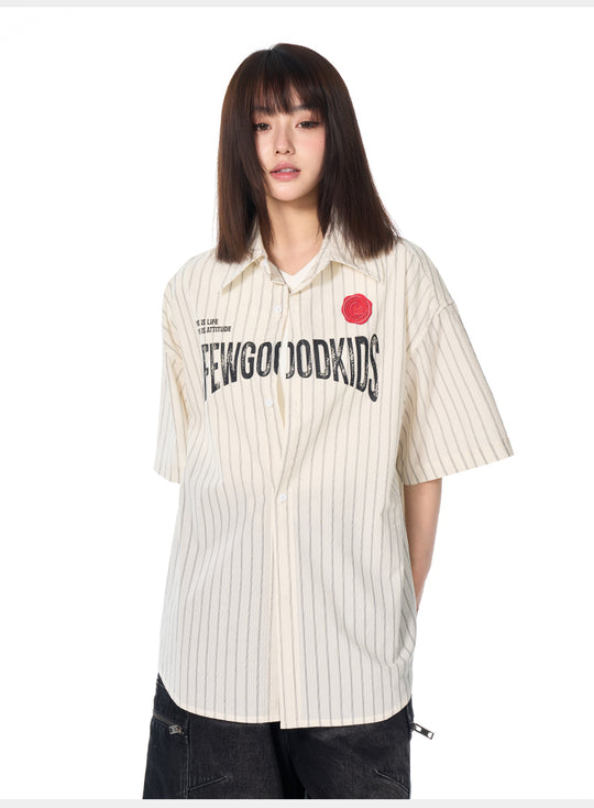 AFGK Striped Logo Print Short Sleeve Shirt | Face 3 Face