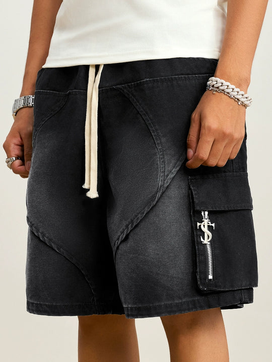 Small Town Kid Washed Denim Utility Cargo Shorts | Face 3 Face