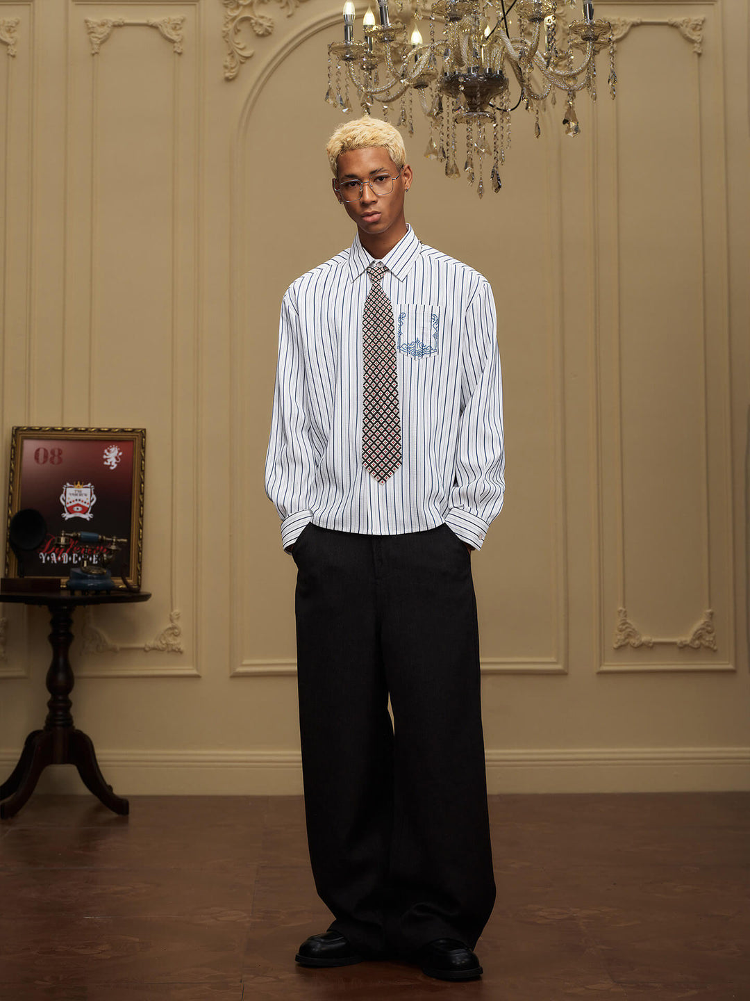 YADcrew Baroque Embroidered Striped Long Sleeve Shirt | Face 3 Face