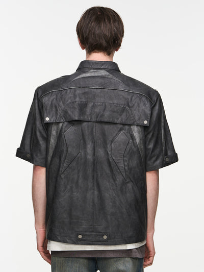 BLIND NO PLAN Patchwork Leather Biker Short Sleeve Shirt | Face 3 Face