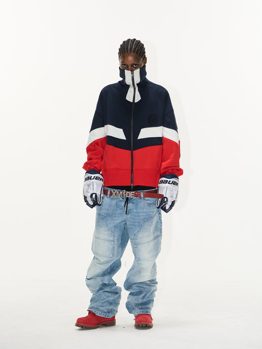 BLIND NO PLAN Colorblocked High Neck Jersey Track Jacket | Face 3 Face