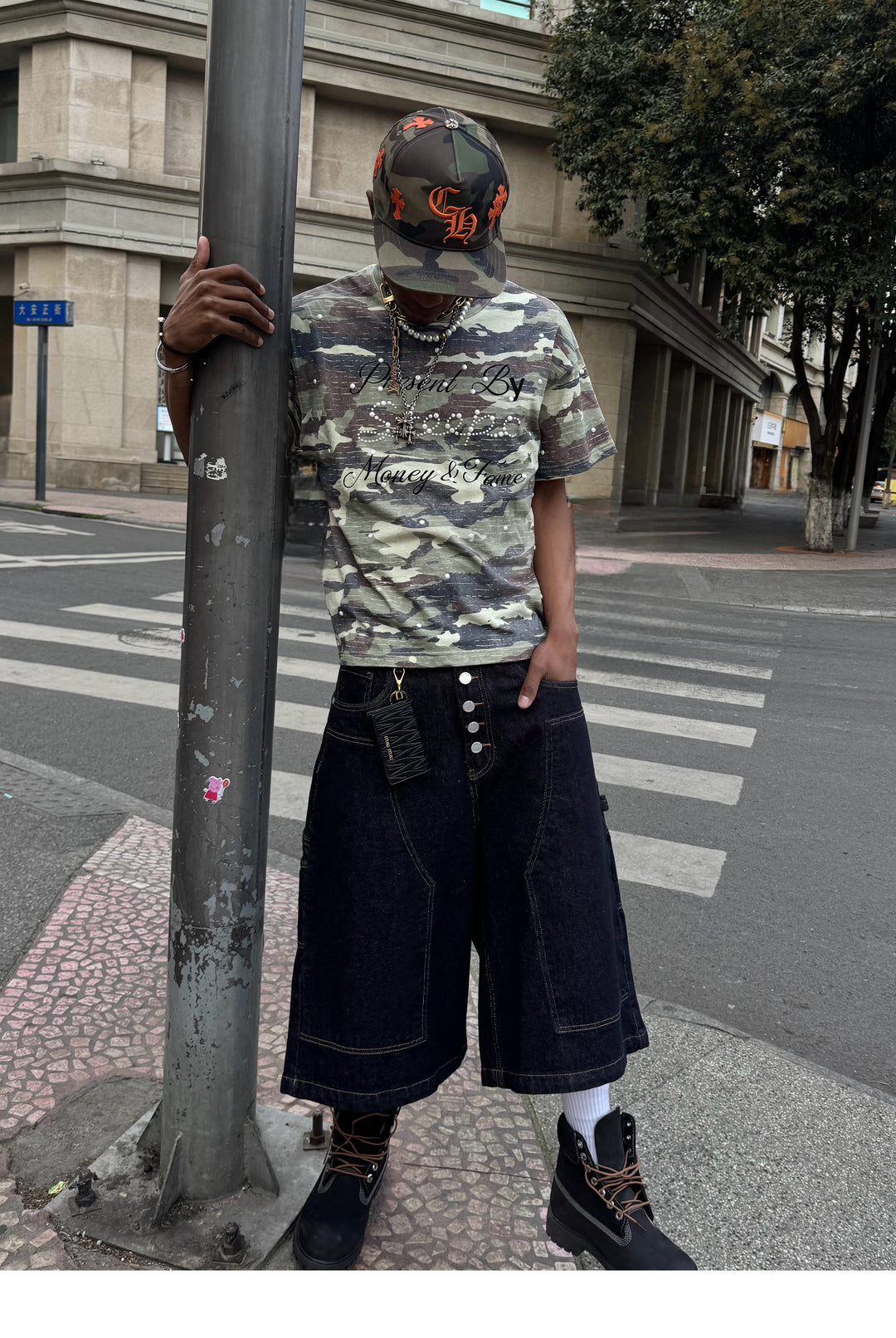 STEEPC Aged Forest Camo Pearl Embellished Print Tee | Face 3 Face