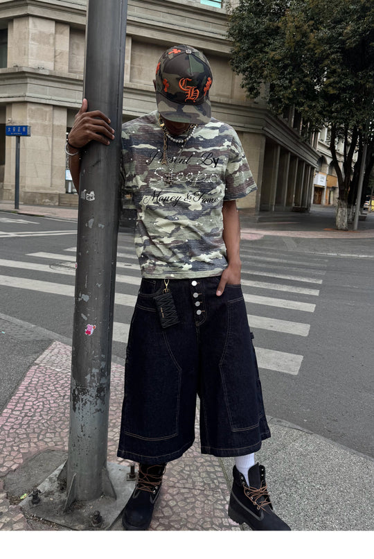 STEEPC Aged Forest Camo Pearl Embellished Print Tee | Face 3 Face