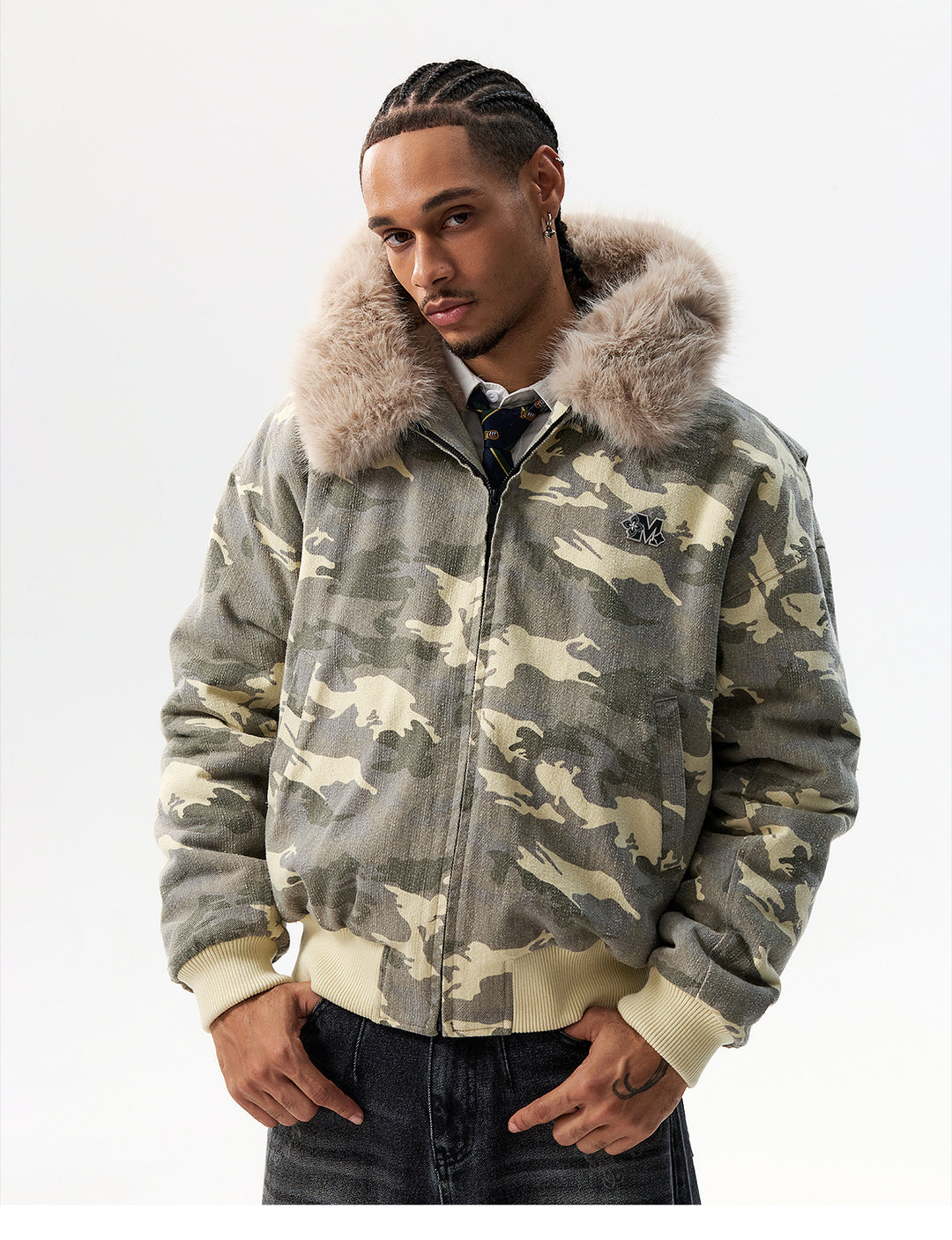 MEDM Detachable Fur Camouflage Hooded Jacket | Face 3 Face