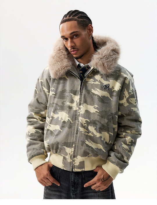 MEDM Detachable Fur Camouflage Hooded Jacket | Face 3 Face