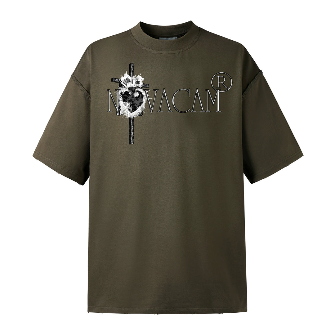 NOVACAM Vintage Frayed Logo Print Backstitch Tee | Face 3 Face