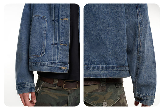 F3F Select Suede Lapel Washed Denim Jacket | Face 3 Face