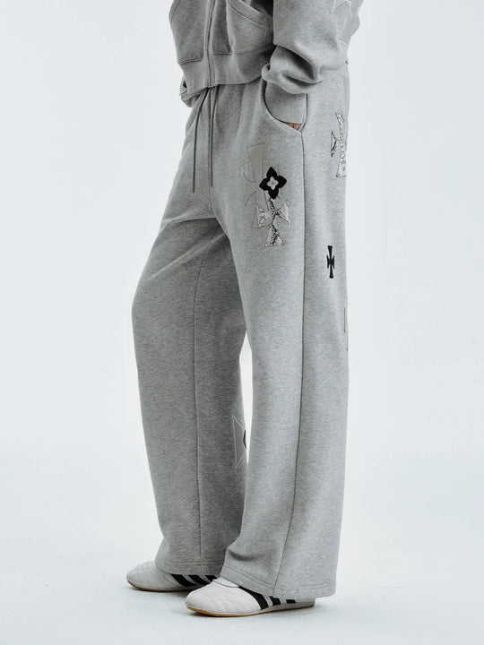 MEDM Leather Cross Star Patchwork Sweatpants | Face 3 Face