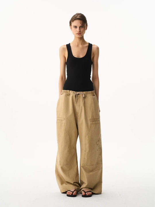 EXITMODE BY BLIND NO PLAN Horse Embroidered Washed Double Knee Baggy Pants | Face 3 Face