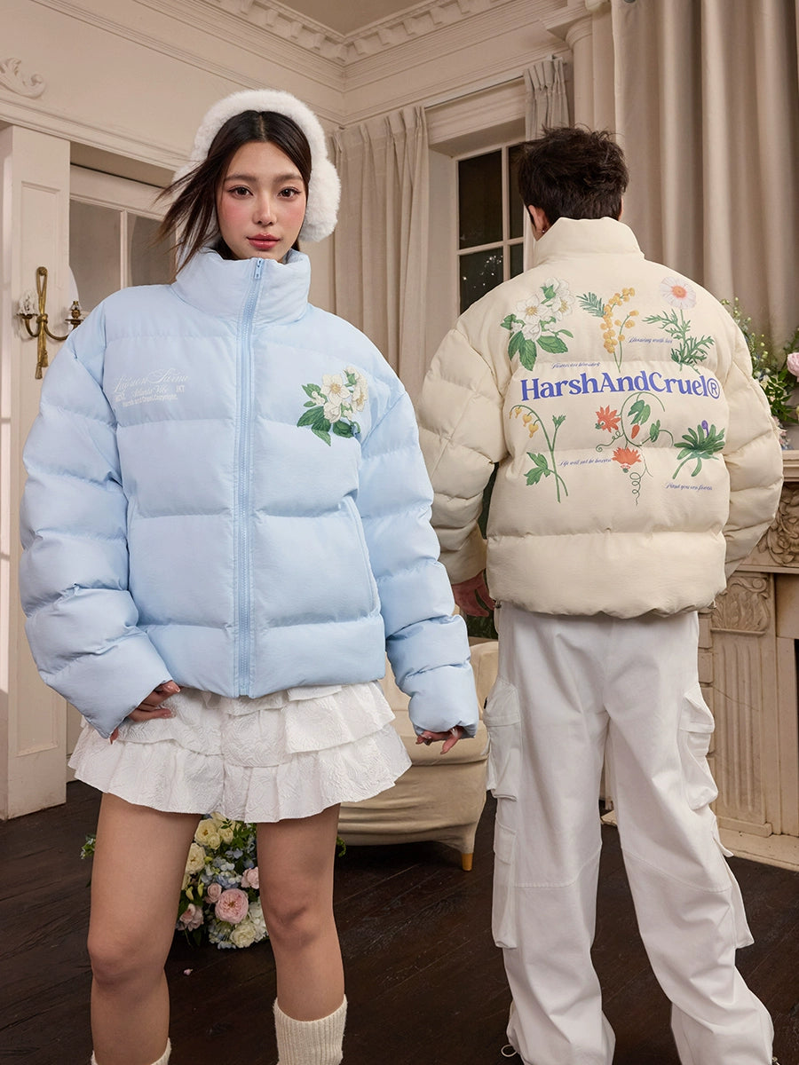 Harsh and Cruel Botanical Floral Digital Print Puffer Jacket | Face 3 Face