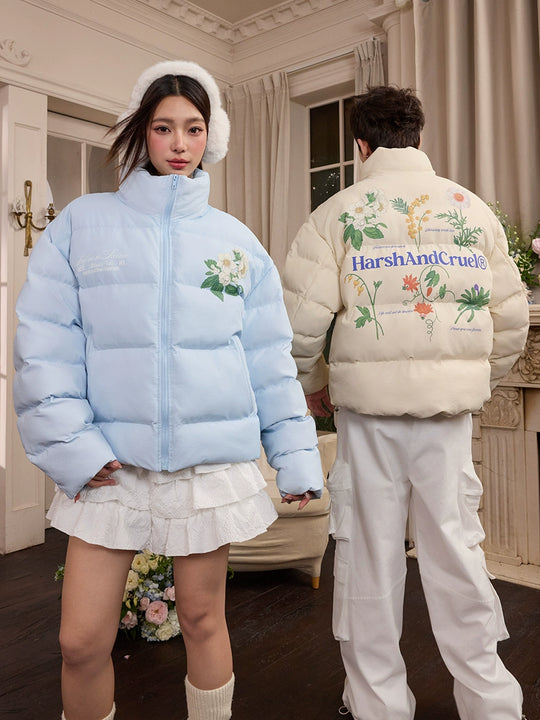 Harsh and Cruel Botanical Floral Digital Print Puffer Jacket | Face 3 Face