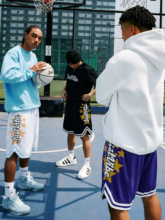 JUST VIBE Star Logo Print Mesh Basketball Shorts | Face 3 Face
