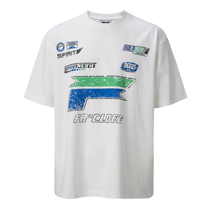 F2CE Racing-Style Cracked Letter Printed Tee | Face 3 Face